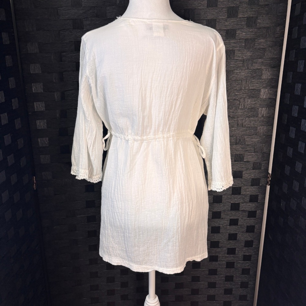 Absolutely Tunic Top Cover-up Women S White Cotton Gauze Crochet Lace Boho Beach - Picture 5 of 9